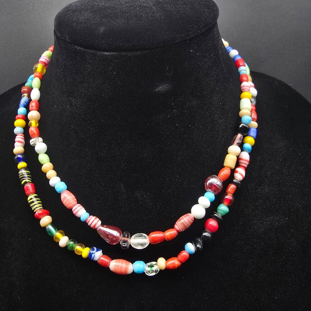 Colorful Glass Beaded Necklace 34 Inch Vintage Jewelry